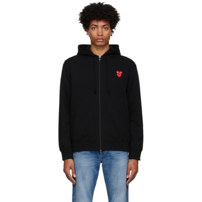 Shop Comme Des Garçons Play Black Layered Double Heart Hoodie In 1 Black