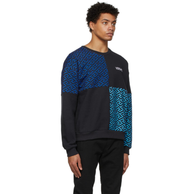 Shop Versace Blue & Black La Greca Sweatshirt In 5u040 Blue
