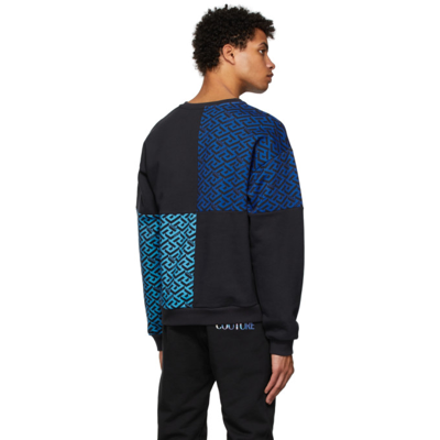Shop Versace Blue & Black La Greca Sweatshirt In 5u040 Blue
