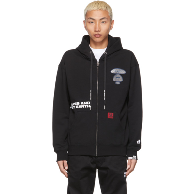 Shop Aape By A Bathing Ape Black Logo Patched Zip-up Sweater In Blackbkx