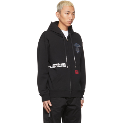 Shop Aape By A Bathing Ape Black Logo Patched Zip-up Sweater In Blackbkx