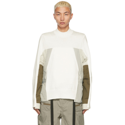 Shop Sacai Off-white Grosgrain Mix Knit Sweater In 151 Off White