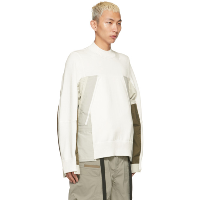 Shop Sacai Off-white Grosgrain Mix Knit Sweater In 151 Off White