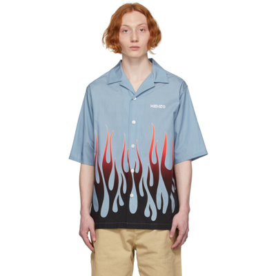 Shop Kenzo Blue Casual Short Sleeve Shirt In 61 - Sage Green