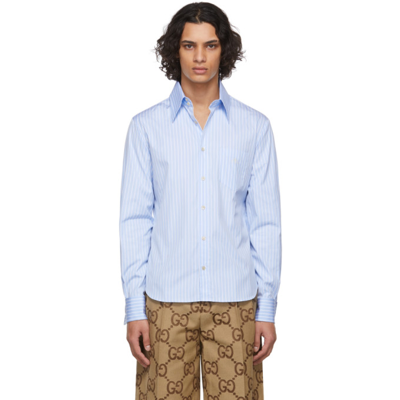 Shop Gucci Blue Cotton Shirt In 4337 Azure/white/mix