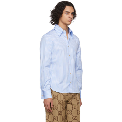 Shop Gucci Blue Cotton Shirt In 4337 Azure/white/mix