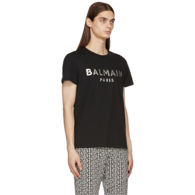 Shop Balmain Black Foil Logo T-shirt In Eac Noir/argent