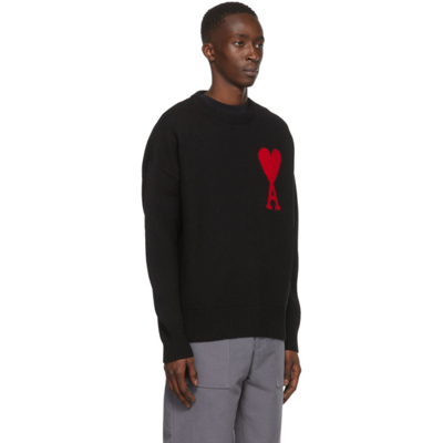 Shop Ami Alexandre Mattiussi Black Ami De Cœur Crewneck Sweater In 001 : Noir