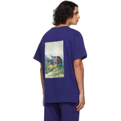 Shop Gucci Purple The North Face Edition Graphic Print T-shirt In 4409 Vintage Ink/mc