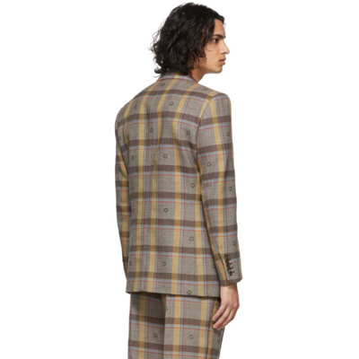 Shop Gucci Brown Wool Check Blazer In 2006 Brown/beige/mc