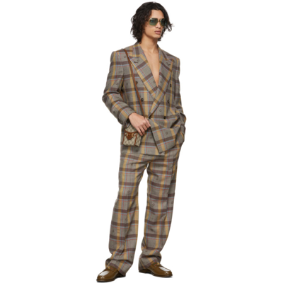 Shop Gucci Brown Wool Check Blazer In 2006 Brown/beige/mc