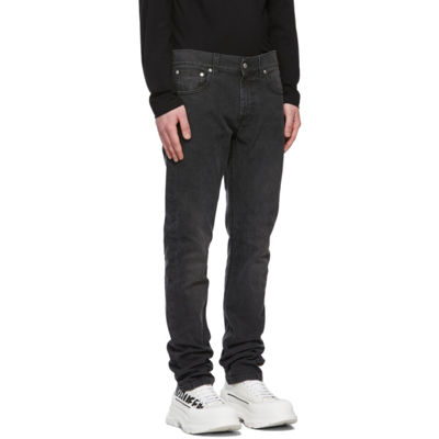 Shop Alexander Mcqueen Grey Embroidered Graffiti Jeans In 1001 Black Washed