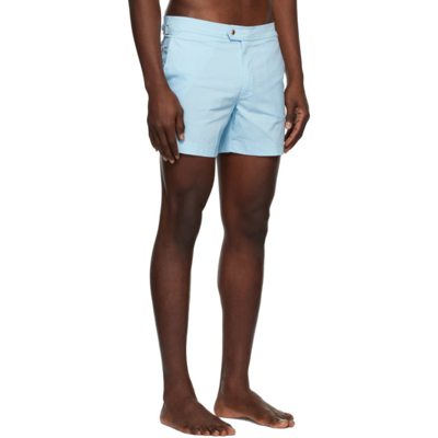 Shop Tom Ford Blue Compact Poplin Swim Shorts In B02 Sky