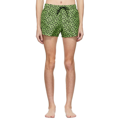 Shop Versace Green Greca Signature Swim Shorts In 5g110 Neon Green+bla