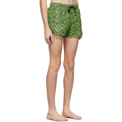 Shop Versace Green Greca Signature Swim Shorts In 5g110 Neon Green+bla