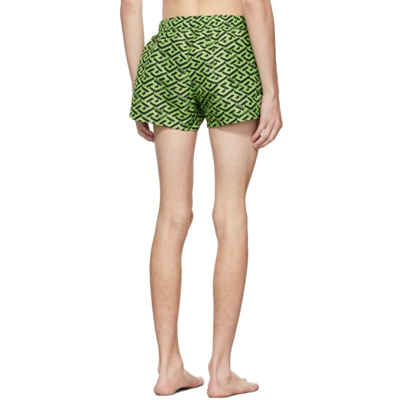 Shop Versace Green Greca Signature Swim Shorts In 5g110 Neon Green+bla