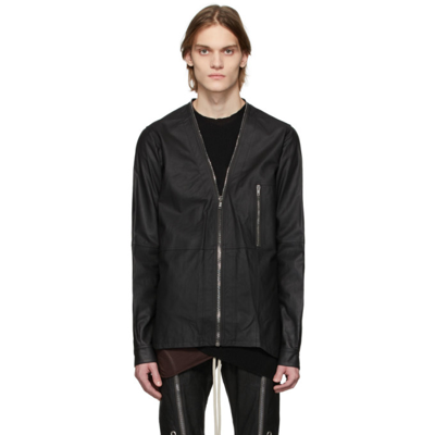 Shop Rick Owens Black Leather Larry Shirt Jacket In 09 Black