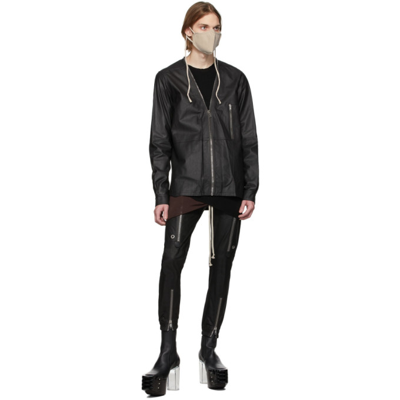 Shop Rick Owens Black Leather Larry Shirt Jacket In 09 Black