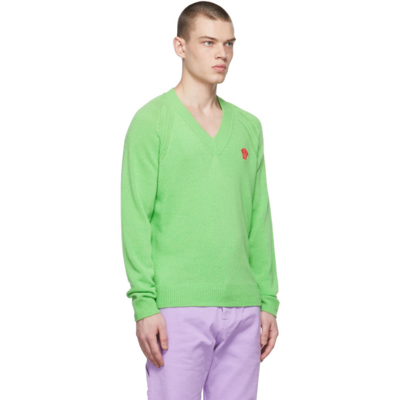 Shop Versace Green Cashmere Embroidered Medusa Sweater In 1g670 Neon Green