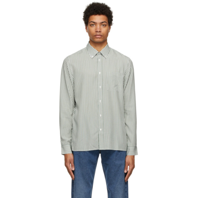 Shop Another Aspect White & Green Another 1.0 Shirt In Evergreen Stripe