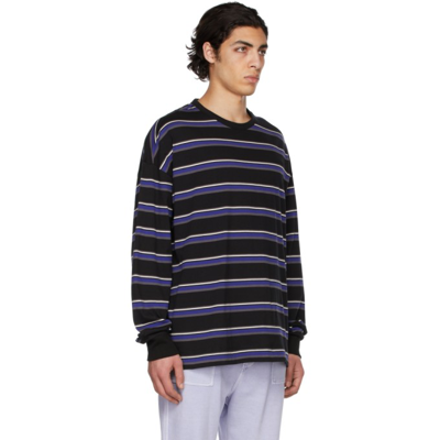 Shop Juunj Blue Striped Lettering Long Sleeve T-shirt In P Blue