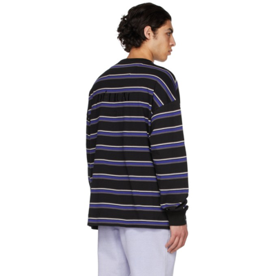 Shop Juun.j Blue Striped Lettering Long Sleeve T-shirt In P Blue