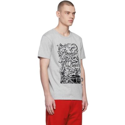 Shop Alexander Mcqueen Grey Embroidered T-shirt In 1200 Pale Grey Marl