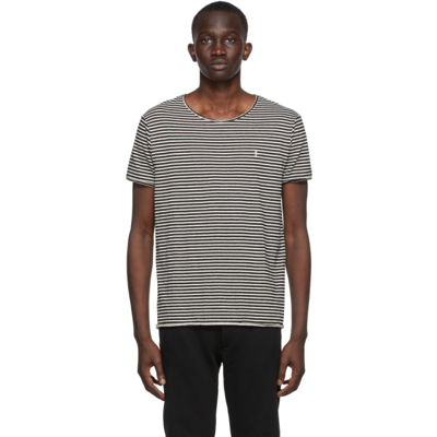 Shop Saint Laurent Black & Off-white Striped Monogram T-shirt In 1095 Black/naturel