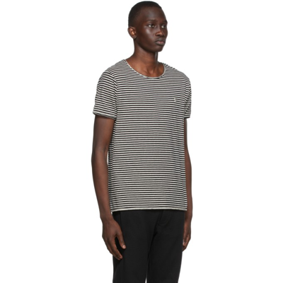 Shop Saint Laurent Black & Off-white Striped Monogram T-shirt In 1095 Black/naturel