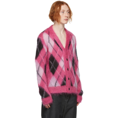 Shop Marni Pink Iconic Mohair Argyle Cardigan In Agc56 Pink