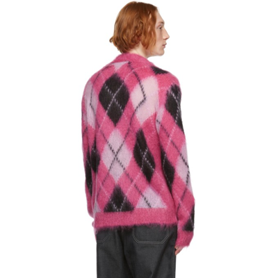 Shop Marni Pink Iconic Mohair Argyle Cardigan In Agc56 Pink