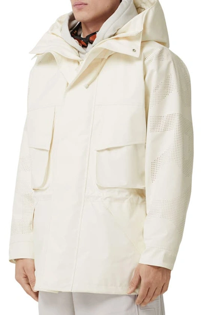 Shop Burberry Parkhurst Perforated Logo Parka In Parchment