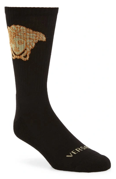 Shop Versace Medusa Socks In Black/ Gold