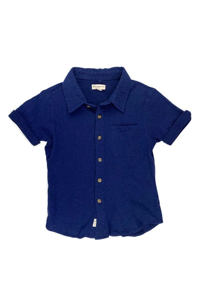 Shop Appaman Kids' Beach Short Sleeve Knit Button-up Shirt In Navy Blue