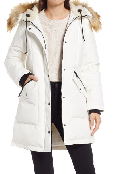 Shop Sam Edelman Hooded Down & Feather Fill Parka With Faux Fur Trim In White