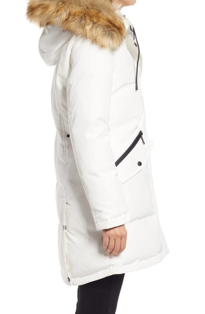 Shop Sam Edelman Hooded Down & Feather Fill Parka With Faux Fur Trim In White