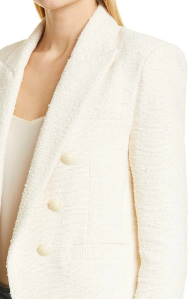 Shop L Agence Brooke Double Breasted Crop Cotton Blend Blazer In Ecru
