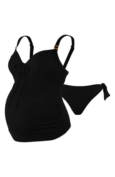 Shop Cache Coeur Porto Vecchio Maternity Tankini Swimsuit In Black