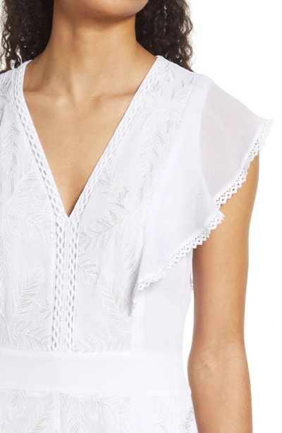 Shop Btfl-life Embroidered Flutter Sleeve Romper In Off White