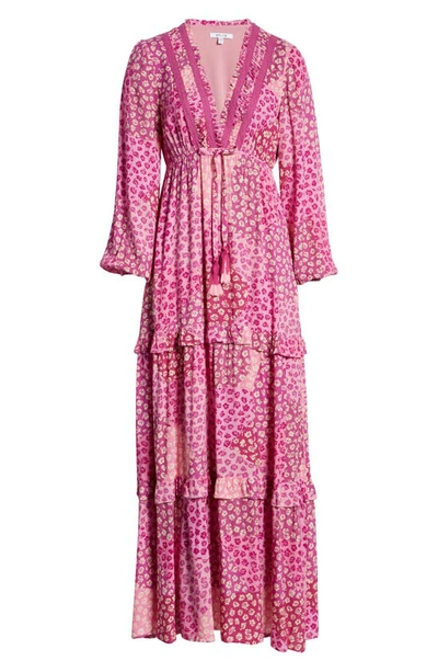 Shop Btfl-life Floral Print Tiered Maxi Dress In Pink Multi