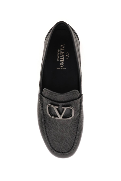 Shop Valentino Garavani Grained Leather Vlogo Signature Loafers In Black