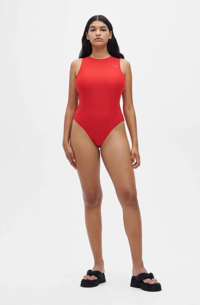 Shop Ganni Sporty Swimsuit In High Risk Red
