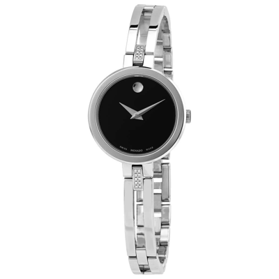 Shop Movado Esperanza Quartz Black Dial Ladies Watch 0607471 In Black,silver Tone,white