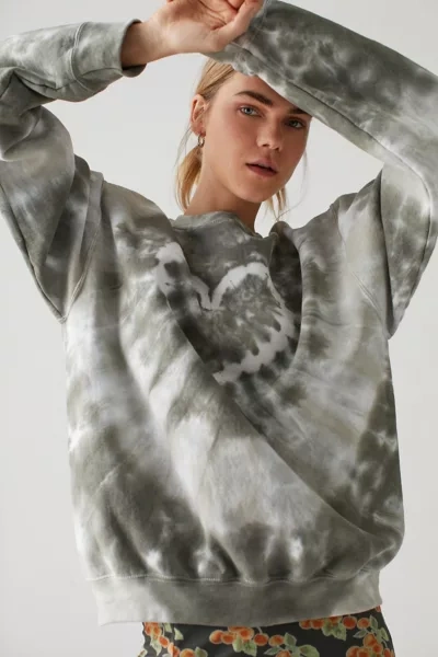 Shop Urban Renewal Remade Heart Tie-dye Crew Neck Sweatshirt In Green