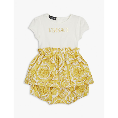 Shop Versace Baroque Brand-print Cotton Dress And Shorts Set 3-18 Months In Multi