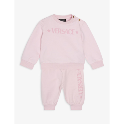 Shop Versace Logo Star Stretch-cotton Tracksuit 3-18 Months In Pink/white