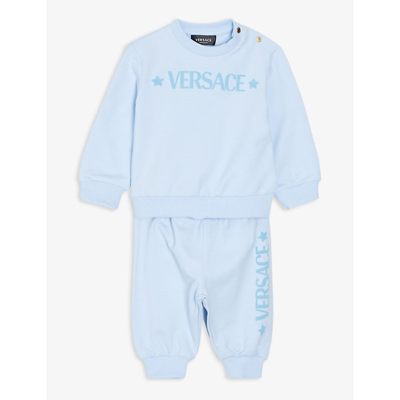 Shop Versace Logo Star Stretch-cotton Tracksuit 3-6 Months In Baby Blue/white