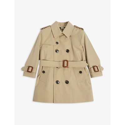Shop Burberry Mayfair Double-breasted Cotton Trench Coat 6 Months- 2 Years In Honey