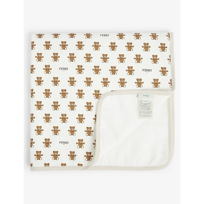 Shop Fendi White Bear Graphic-print Stretch-cotton Blanket 1 Size