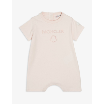 Shop Moncler Pink Logo-print Cotton Romper 3-18 Months 9-12 Months